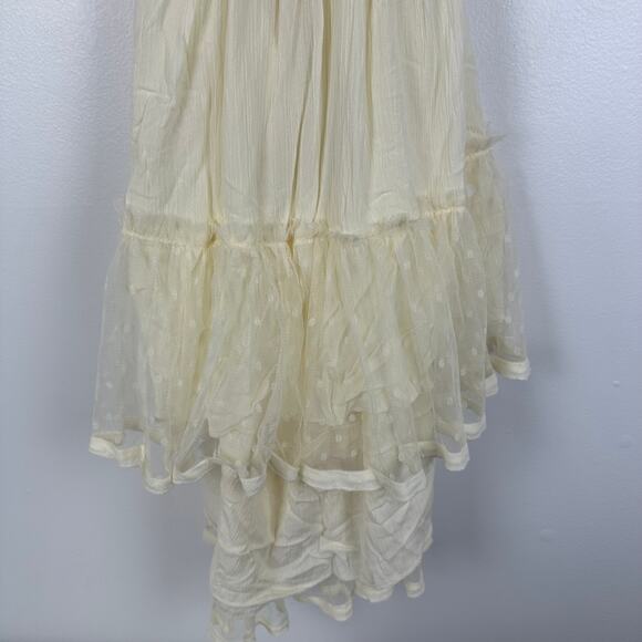 Womens Textured Lace Halter Tie Babydoll Lined Tiered Cream Mini Dress Small - Picture 4 of 8